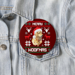 Golden Retriever Hund Merry Woofmas julsvett Knapp