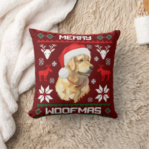 Golden Retriever Hund Merry Woofmas julsvett Kudde