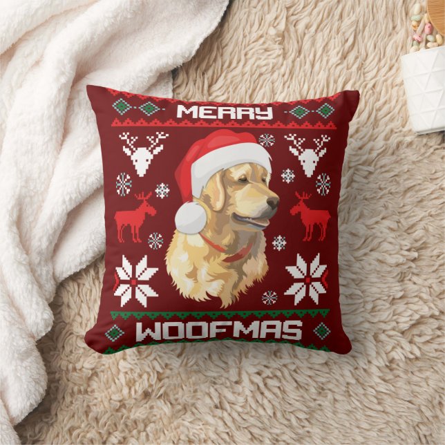 Golden Retriever Hund Merry Woofmas julsvett Kudde (Filt)