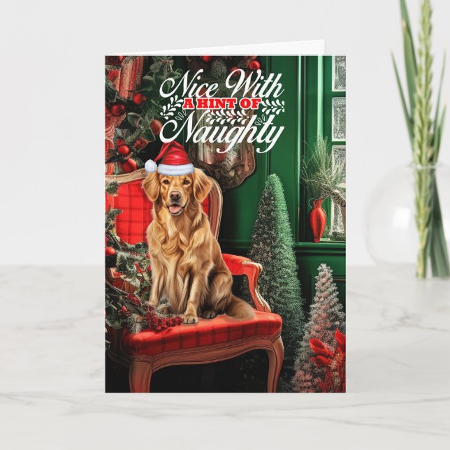 Golden Retriever-Hund Naughty eller Nice Helgkort (Framsida)