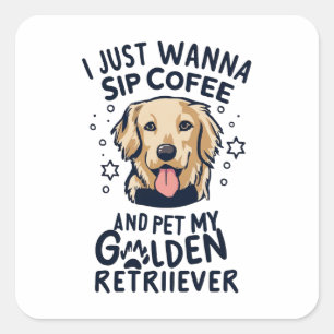 Golden Retriever Hund och kaffe Älskare Fyrkantigt Klistermärke