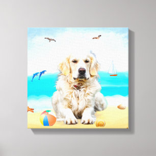 Golden Retriever Hund på Beach Canvastryck