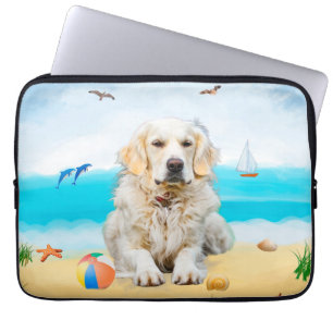 Golden Retriever Hund på Beach Laptop Fodral