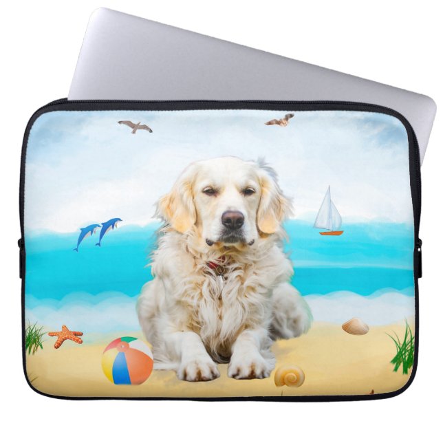 Golden Retriever Hund på Beach Laptop Fodral (Framsidan)