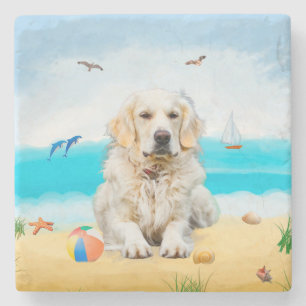 Golden Retriever Hund på Beach Stenunderlägg