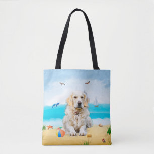 Golden Retriever Hund på Beach Tygkasse