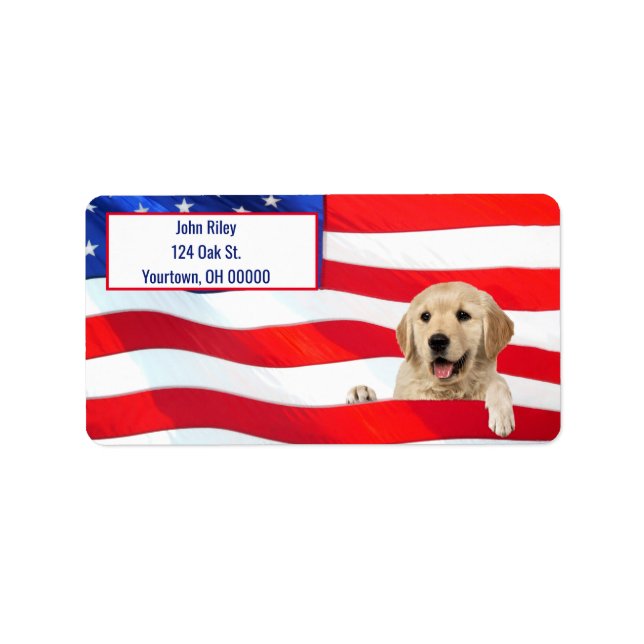 Golden Retriever hund på flagga Adressetikett (Framsidan)
