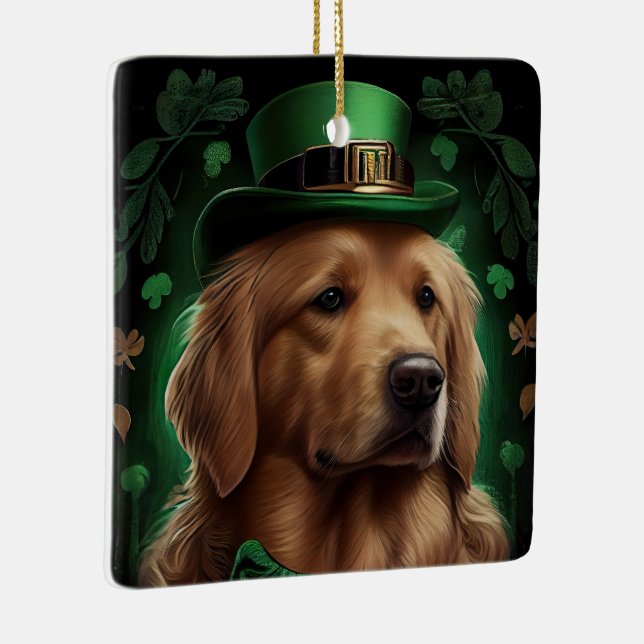 Golden Retriever Hund på St. Patrick's Day Julgransprydnad Keramik (Höger)