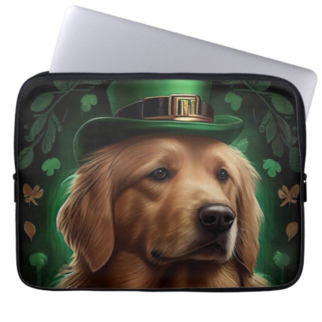 Golden Retriever Hund på St. Patrick's Day Laptop Fodral (Framsidan)