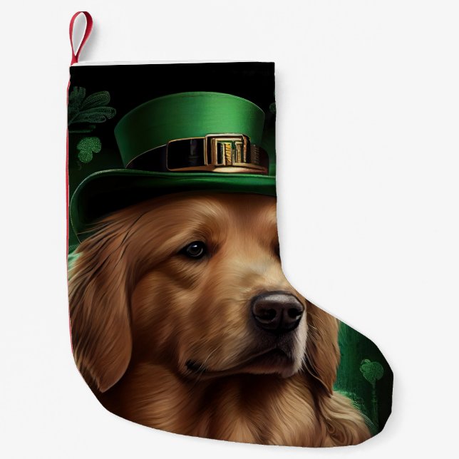 Golden Retriever Hund på St. Patrick's Day Liten Julstrumpa (Framsidan)