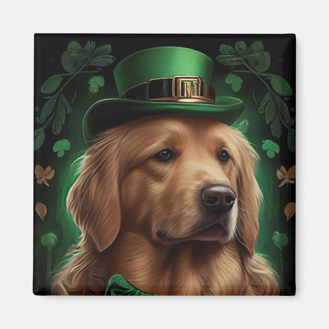 Golden Retriever Hund på St. Patrick's Day Magnet (Framsidan)