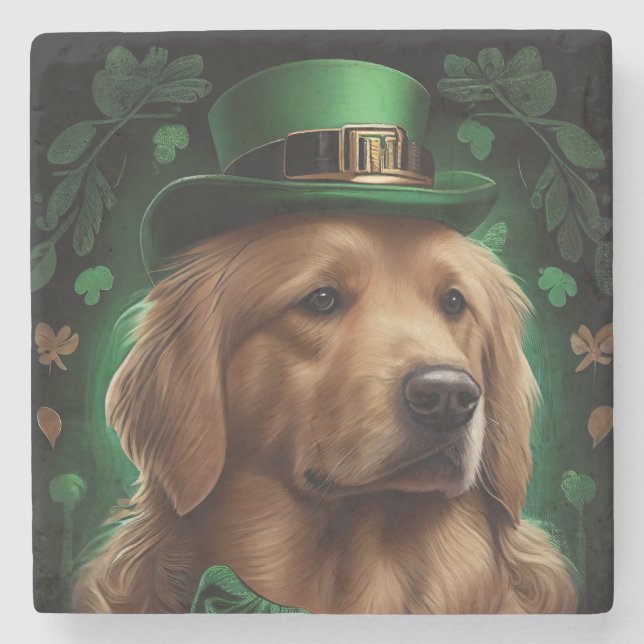 Golden Retriever Hund på St. Patrick's Day Stenunderlägg (Framsidan)