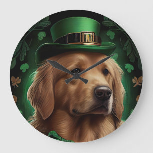Golden Retriever Hund på St. Patrick's Day Stor Klocka
