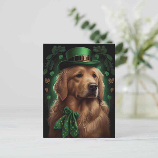 Golden Retriever Hund på St. Patrick's Day Vykort (Stående Fram)