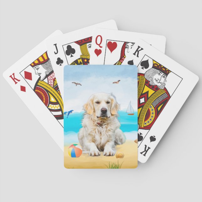 Golden Retriever Hund på Strand Casinokort (Baksidan)