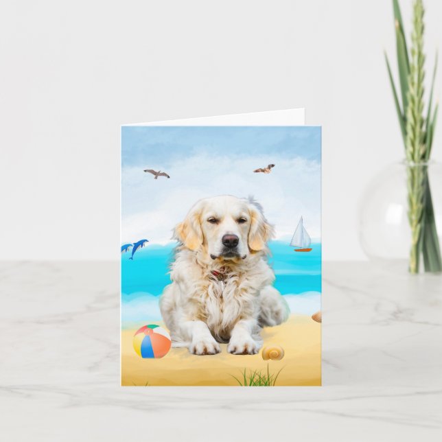 Golden Retriever Hund på Strand Kort (Framsida)