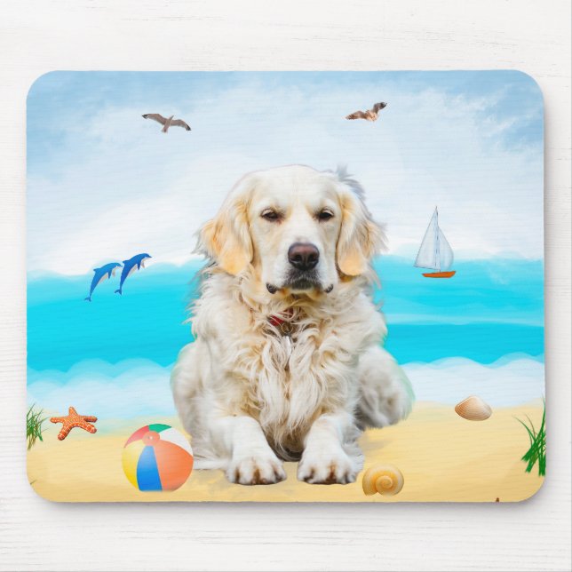Golden Retriever Hund på Strand Musmatta (Framsidan)