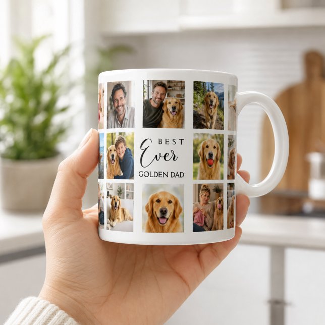 Golden Retriever hund pappa far foto collage Kaffemugg (Skapare uppladdad)