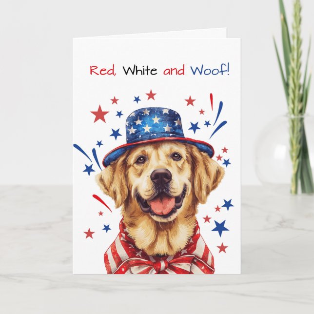 Golden Retriever Hund Patriotic Hat 4 juli Kort (Framsida)