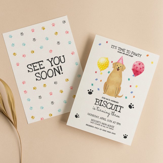 Golden Retriever Hund Pawty Puppy Birthday Rosa Inbjudningar (Skapare uppladdad)