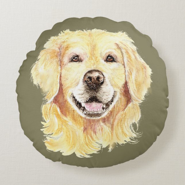 Golden Retriever Hund Pet Animal Art Rund Kudde (Framsidan)