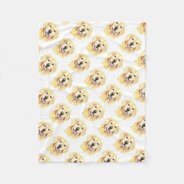 Golden Retriever Hund Pet Animal Vattenfärg Fleecefilt (Framsidan)