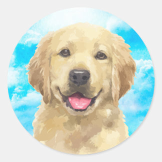 Golden Retriever Hund Pet Animal Watercolor Sticke Runt Klistermärke