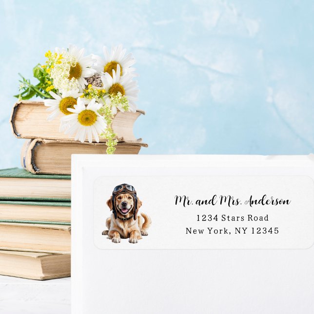 Golden Retriever Hund Pilot Best Friend Cute Pet Returadress Etikett (Skapare uppladdad)