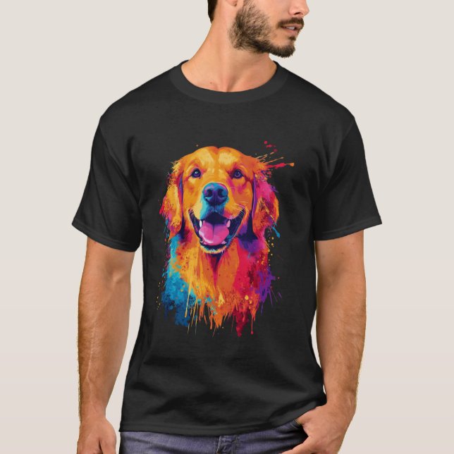 Golden Retriever Hund Popkonst T Shirt (Framsida)