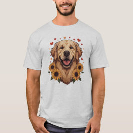 Golden Retriever Hund Porträtt Blommig Hjärt Hund T Shirt