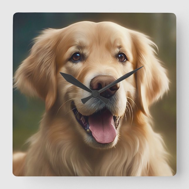 Golden Retriever Hund Porträtt Fyrkantig Klocka (Framsida)