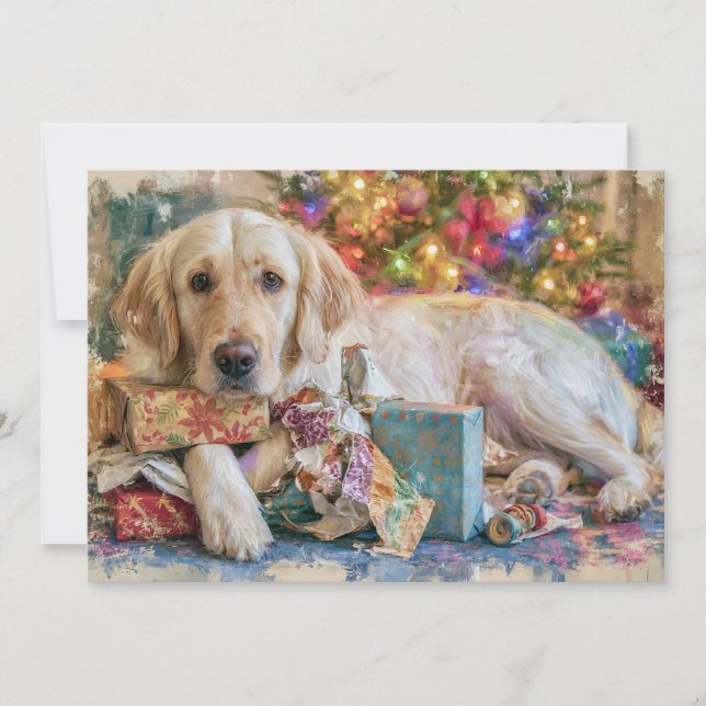 Golden Retriever Hund Presentar Jul Julkort (Framsida)