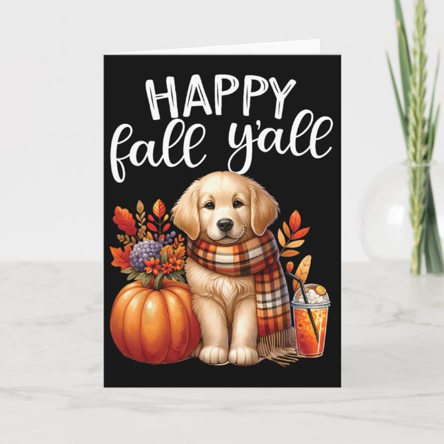 Golden Retriever Hund Pumpa Krydda Glad Höst Yall Kort (Framsida)