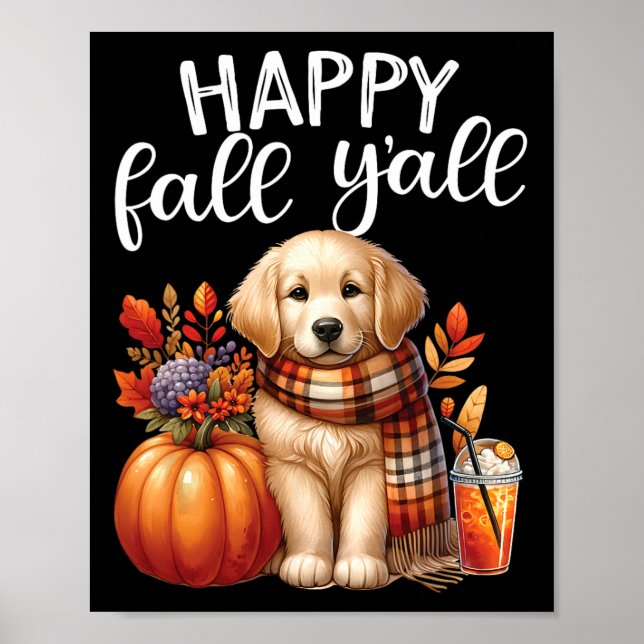 Golden Retriever Hund Pumpkin Spice Lycklig Fall Y Poster (Framsidan)