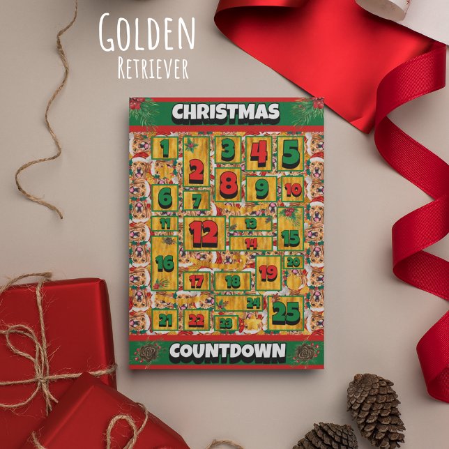 Golden Retriever Hund Räkna Ner Jul Advent Julkort (Skapare uppladdad)