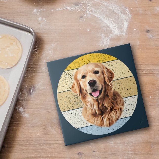 Golden Retriever Hund Retro Sunset Ceramic Tile Kakelplatta (Skapare uppladdad)
