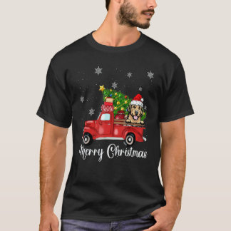 Golden Retriever Hund Ridning Röd Lastbil Julgran  T Shirt
