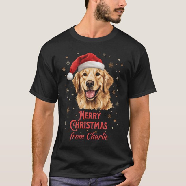 Golden Retriever Hund Santa God jul T Shirt (Framsida)