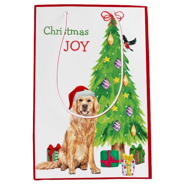 Golden Retriever Hund Santa Hat och Julgran (Framsidan)