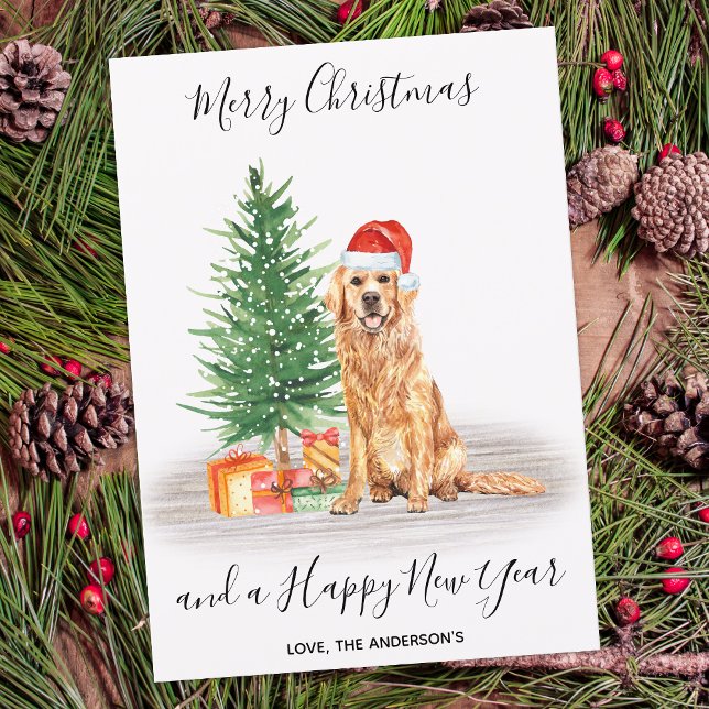 Golden Retriever Hund Santa Träd God jul Julkort (Skapare uppladdad)