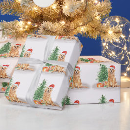 Golden Retriever Hund Santa Träd God jul Presentpapper