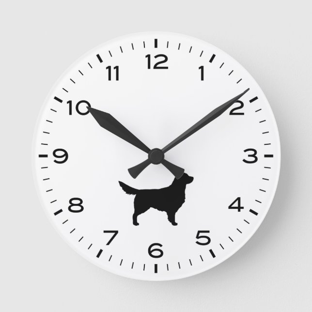 Golden Retriever Hund Silhouette Round Clock Rund Klocka (Framsida)