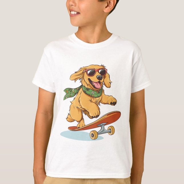 Golden Retriever Hund Skateboardåkning T Shirt (Framsida)