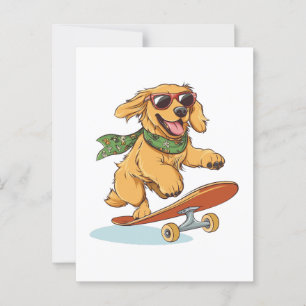 Golden Retriever Hund Skateboarding Vykort