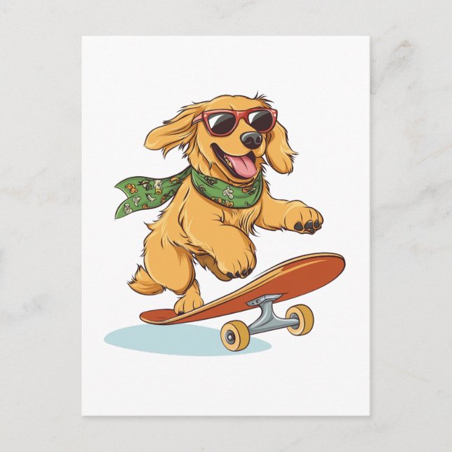 Golden Retriever Hund Skateboarding Vykort (Framsida)
