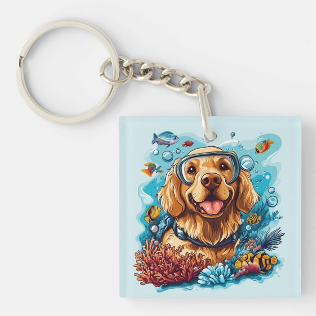 Golden Retriever Hund Snorklar Korallrev (Framsidan)