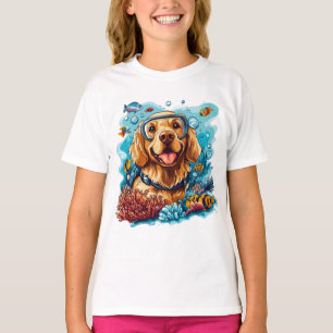 Golden Retriever Hund Snorklar Korallrev T Shirt