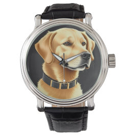 Golden Retriever Hund som bär en läderhalsband Armbandsur