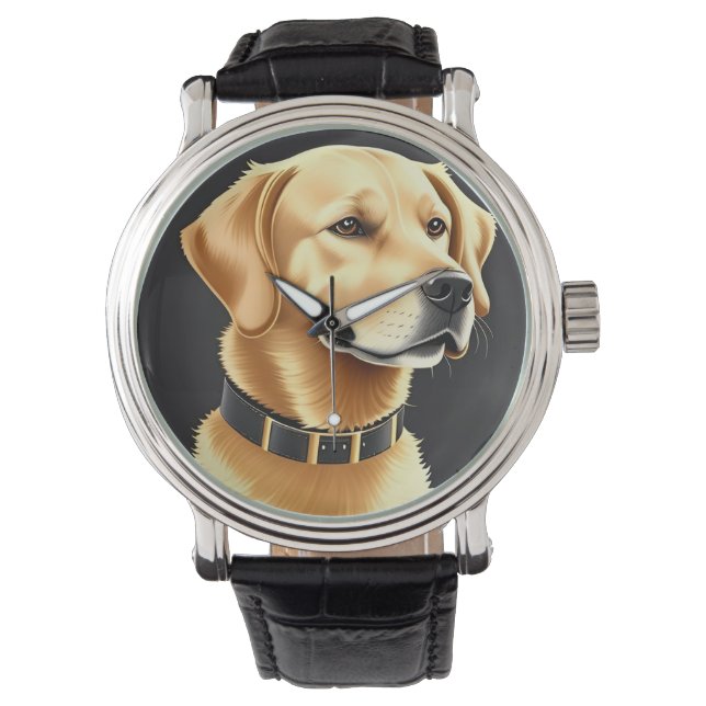 Golden Retriever Hund som bär en läderhalsband Armbandsur (Framsida)