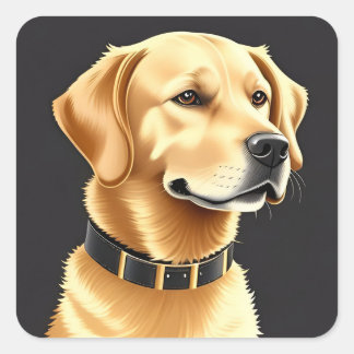Golden Retriever Hund som bär en läderhalsband Fyrkantigt Klistermärke